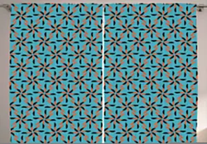 Шторы ABAKUHAUS с геометрическим узором в деревенском стиле, цветочным рисунком, универсальные, для гостиной, с петлями и крючками, 280 x 175 см, цвет: сине-красный, черный Abakuhaus