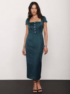 Платье миди из сатина с квадратным вырезом Mint Velvet