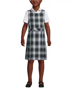 Большие размеры плюс школьная форма клетчатое платье-сарафан до колена Lands' End, синий