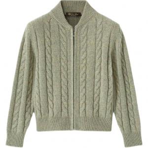 Детский свитер с воротником-бейсболкой умеренный Loro Piana, sea foam зеленый mixed color