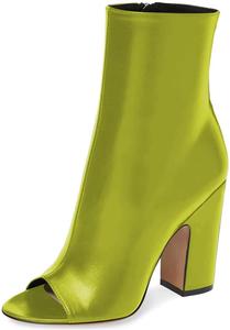 Женские ботильоны XYD с открытым носком, средней высоты, массивным высоким каблуком, блестящей мягкой кожей и боковой молнией, модные ботинки для ежедневной носки, Greenyellow