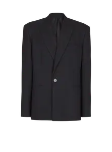 Жакет с монограммой из ткани grain de poudre на одной пуговице Balmain, черный