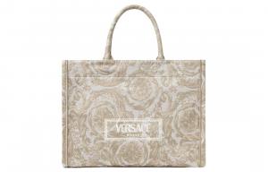 Barocco полиамид с хлопком и коровьей кожей сумка-шоппер хозяйственная сумка обычная женская бежевая с принтом в виде заплаток VERSACE, Set (Bag+Dust Bag)