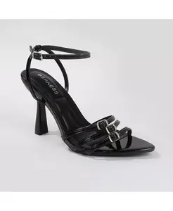 Элегантные лаковые босоножки на каблуке с тройной пряжкой BERNESS, черный
