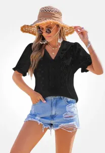 Элегантная блузка с пышными рукавами и оборками Cupshe, Black