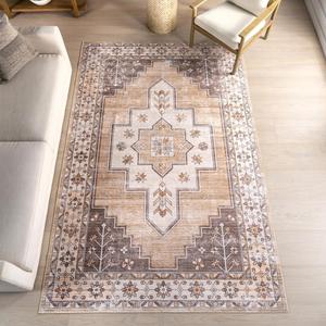 nuLOOM ковер 122 x 183 см с моющейся в стиральной машине поверхностью Waterproof Spill Proof, противоскользящей основой и устойчивостью к пятнам для гостиной, спальни, кухни, столовой, Pavani Sand