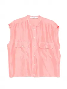 Рубашка на пуговицах с накладными карманами клапанами Tela, розовый