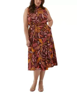 Платье без рукавов с поясом и принтом листьев больших размеров ELLA Rafaella, мультиколор
