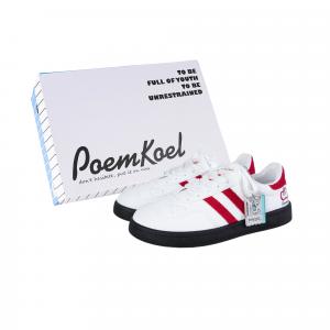 Износостойкие и легкие низкие туфли для скейтбординга для женщин POEM KOEL, White Red (Upgraded Comfortable Fabric Custom Box)
