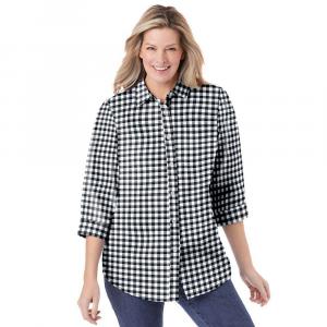 Женщина в женской идеальной рубашке с рукавом три четверти больших размеров Woman Within, цвет Black Gingham