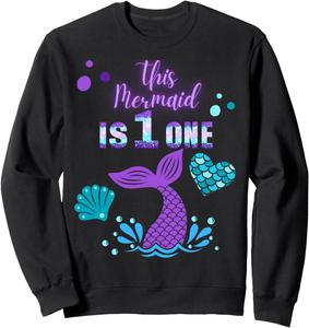 Толстовка для девочек Русалка на первый день рождения, подводная вечеринка Family Look Mermaid Squad Theme Decorations Gifts, черный