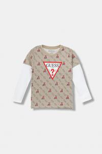 Детская хлопковая кофта с длинным рукавом Guess, бежевый