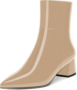 Женские ботинки NUMALEO с пряжкой, с острым носком, для активного отдыха, стильные, с низким толстым каблуком 5 см, высокие до щиколотки, Beige