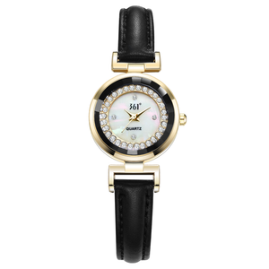 361° Часы женские с кварцевым механизмом, кожаным ремешком и циферблатом цвета перламутр