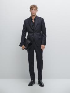 Брюки из шерстяного костюма в тонкую полоску Massimo Dutti, темно-синий