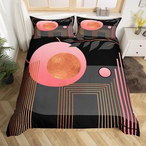 Erosebridal Абстрактный комплект постельного белья в стиле бохо с ботаническими листьями, Black Pink