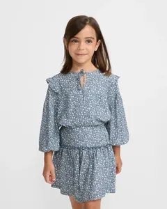 Детская блузка с принтом светло-голубых цветов Silbon, светло-голубой