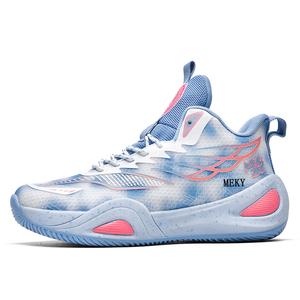 MEKY Кроссовки баскетбольные мидтоп унисекс с амортизацией, отскоком, увеличением высоты, устойчивостью к истиранию и дышащие бело-голубые, цвет White Blue