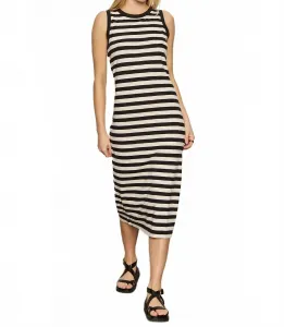 Платье миди в смелую полоску с контрастной отделкой, черное/макраме Sanctuary