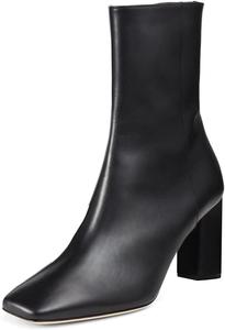 Женские ботильоны FOWT с квадратным носком, гладкой застежкой-молнией, на среднем блочном каблуке, удобные модные зимние туфли для вечеринок, размеры 4-16 US, Black