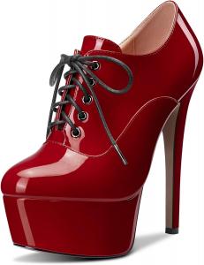 Женские ботильоны HEUIVZAR с коротким голенищем, высокой шпилькой, закрытым носком, лакированные, на шнуровке, каблук 15 см, Burgundy Red