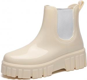 Женские водонепроницаемые высокие ботинки на платформе, удобные и легкие, для дождя, садовые резиновые ботинки Челси, короткие ботинки с мягкой стелькой и противоскользящей подошвой для улицы Generic, Beige