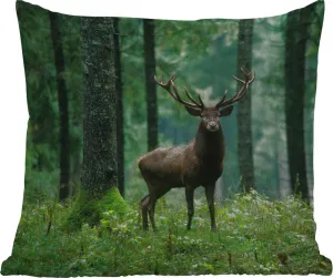 Подушка для улицы - Олень - Лес - Деревья - Животные - Природа - 50x50 см - Устойчива к погодным условиям - Подушка для отдыха - Удобная - Подушка с изображением MuchoWow