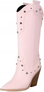 Женские ковбойские сапоги с заостренным носком, широкие средние сапоги по голени, западные сапоги на толстом каблуке из кожи IWIHMIV, Red