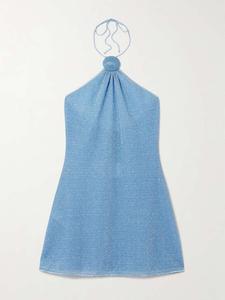 Платье мини эластичной вязки Lumière с аппликацией металлизированного цвета и вырезом халтер. Oséree, голубой