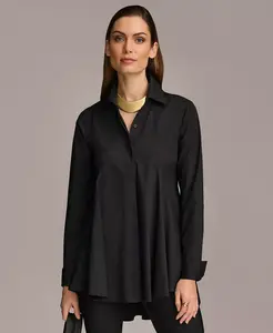 Женская туника А-силуэта из поплина на пуговицах Donna Karan New York, черный