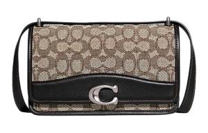 COACH Кожаный с тканью небольшой квадратный клатч через плечо на ремне среднего размера