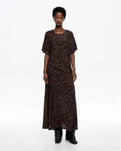 Платье с короткими рукавами, сборкой, принт леопард Bimba y Lola, темно-коричневый