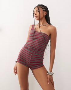 COLLUSION полосатые микрошорты красного цвета