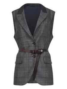 Клетчатый жилет с поясом Brunello Cucinelli, серый
