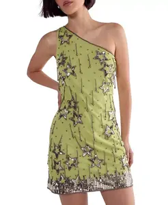 Мини-Платье с пайетками и кисточками на одно плечо Nasty Gal, зеленый