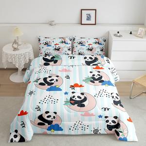 Erosebridal Комплект постельного белья Cute Panda с мультяшными животными для мальчиков, черно-белый медведь с звездами и луной, Black White Red Blue