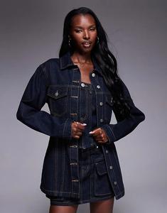 Джинсовая куртка Liquor N Poker с поясом-утяжкой, темного цвета