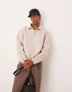 ASOS DESIGN свободный свободный свитер с застежкой-молнией на четверть часа бежевого цвета