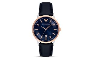 EMPORIO ARMANI Часы Wrist Watch Quartz Movement Genuine Leather Strap Blue Dial Men's Watch, Dark Blue Watch Dial