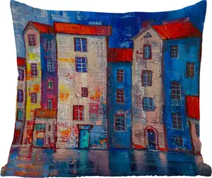 Подушка для улицы - Живопись - Масляная краска - Дом - Вода - 50x50 см - Устойчива к погодным условиям - Подушка для отдыха - Удобная - Подушка с рисунком MuchoWow