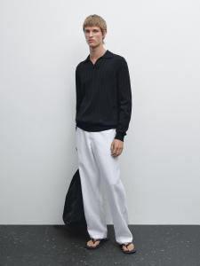 Свитер-Поло с длинными рукавами Massimo Dutti, темно-синий