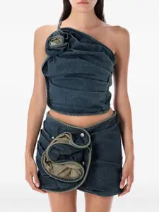 Джинсовый топ с розовым узором Magda Butrym, синий