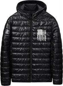 Мужская пуховая куртка с принтом американского флага, зимняя пушистая стеганая куртка, пальто, легкая пуховая верхняя одежда Generic, черный