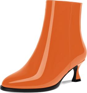 Женские ботинки MOVINSTEPS из лакированной кожи с застежкой-молнией, для холодной погоды, школьного стиля, с круглым носком, маленьким каблуком и высоким голенищем, каблук 5 см, Orange