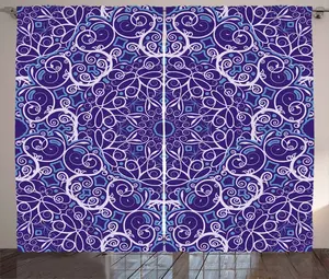 Штора ABAKUHAUS Mystik Rustic, богемный цветочный круг, присборенная тесьма для спальни с петлями и крючками, 280 x 175 см, цвет: белый, синий, фиолетовый Abakuhaus