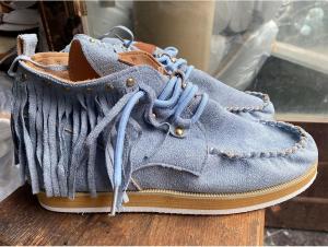 Женские ботинки с бахромой до щиколотки, винтажные на шнуровке, ретро замшевые, с круглым носком и толстой подошвой, вестерн-ковбойские короткие ботинки Generic, Blue