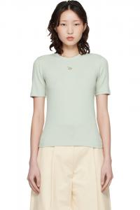 Maison Kitsuné Зеленая облегающая футболка в рубчик с изображением лисенка