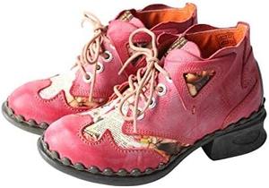 Женские кожаные ботильоны TMA EYES с принтом и заплатками, шнуровкой и модным дизайном, Red