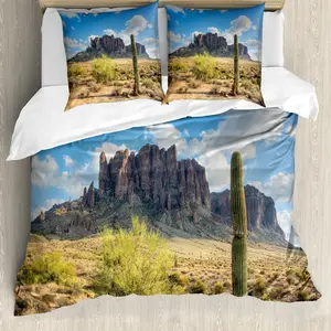 Пододеяльник ABAKUHAUS Saguaro, Canyon Cloudy Cliff, с защитой от клещей, подходит для аллергиков с наволочками, 200 x 200 см - 80 x 80 см, коричневый, зеленый, синий Abakuhaus