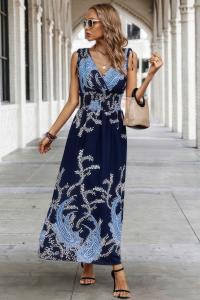 Кросс-ворот с цветочным принтом безрукавное платье-футляр TRUEDAMES, темно-синий
